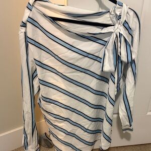 SHEIN Blue and White Striped Long Sleeve Top with Bow